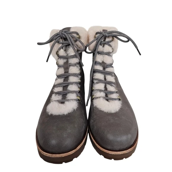 NWOT Kork-Ease Winslet Sherling Trim Leather Lace Up Bootie Block Heel - Picture 4 of 7